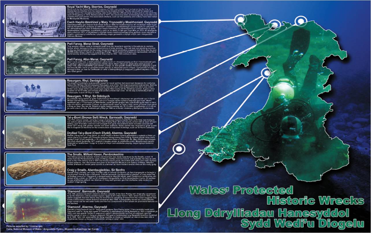  Poster showing the underwater sites off the Welsh coast that have been designated under the Protection of Wrecks Act (1973) 